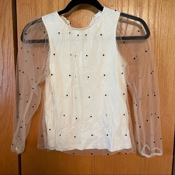 Zara Kids Girls Soft Cream Polka Dot Organza Blouse Size 11-12 Months - Picture 8 of 8